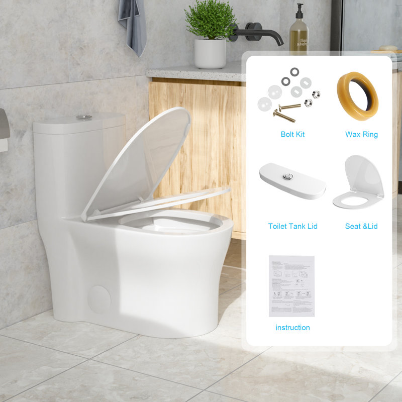 1.22/1.6 GPF Dual-Flush Elongated One-Piece Toilet, Comfort Seat Height, Ceramic Glazed Surface, Soft Close Seat Included