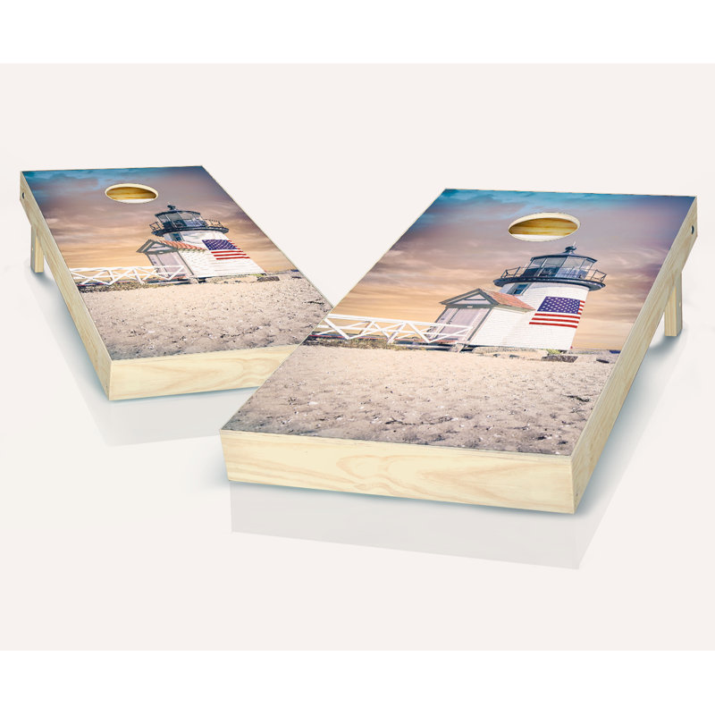 Ensemble de cornhole en bois massif 2 pi x 4 pi Nantucket Island, Rouge / Orange