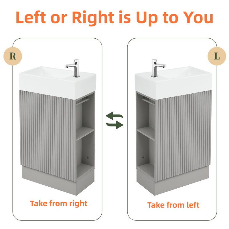 Bathroom Vanity with Sink, Bathroom Vanity Cabinet with Shelf,Left or Right Orientation for Small Bathroom, Gray