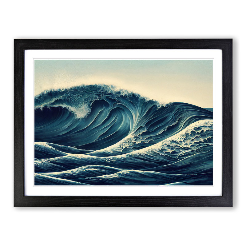 XH1022-4218X Futuristic Ocean Wave - Single Picture Frame Print, 46cm H x 64cm W x 2cm D, Black Framed