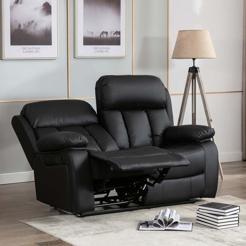 Deneka 2 Seater Linen Reclining Sofa, Black