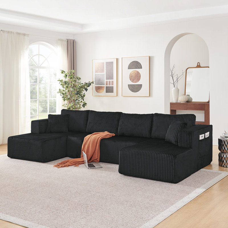 Divan-lit Comfy Comprimé avec poches latérales, Velours côtelé noir