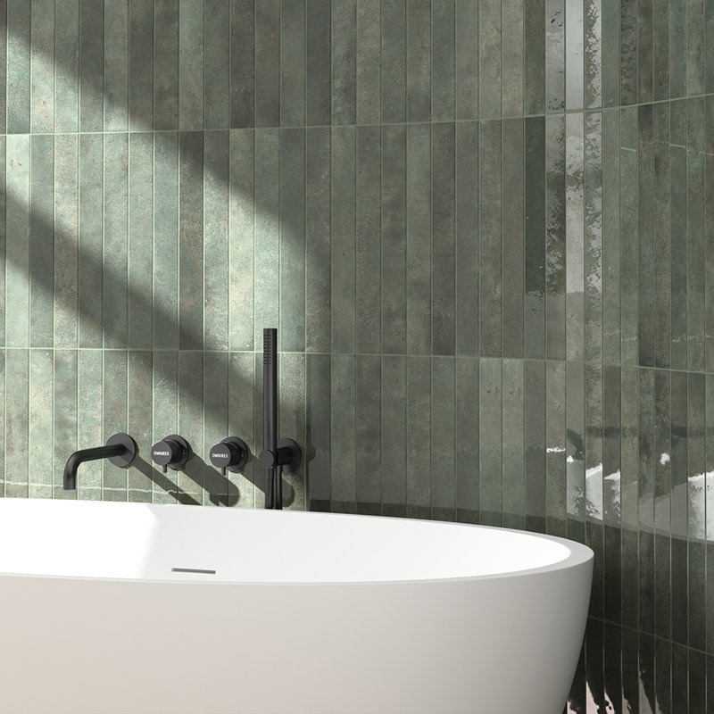 Carreau de mur de porcelaine brillant 2 "x 16" Vela, Mousse de chêne