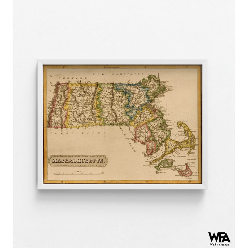 Massachusetts, carte de l'État du Massachusetts, impression d'art, affiche de carte des États-Unis, H 12 po x l 16 po, Blanc