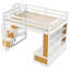 Lit mezzanine double avec bureau, tablettes, tiroirs
