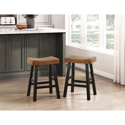 Counter Height Stools, 2pcs, Solid Rubberwood, Black Brown, Transitional Seating Stools 2pcs , Brown Dining Room