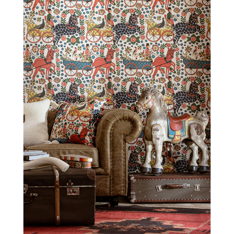Tyrol Apres-Ski Home Floral Wallpaper Roll, Blue/Green/Red/Taupe