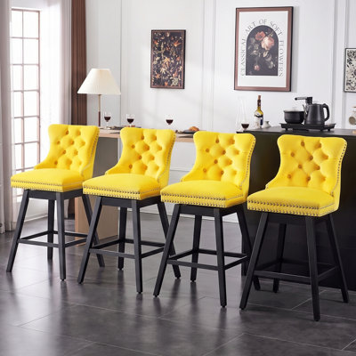 Bar Height Swivel Bar Stools With Back, Upholstered Tall Bar Chairs, Solid Wood Frame With Nailhead Trim, Set Of 4