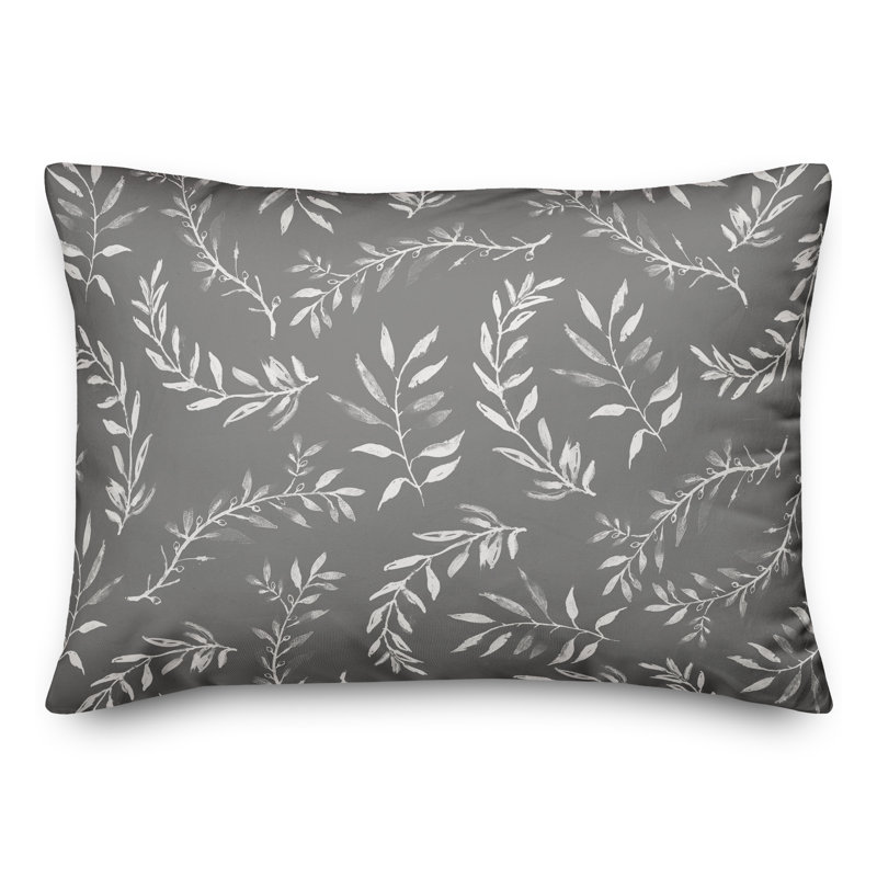  Coussin décoratif floral intérieur / extérieur en polyester, H 18 po x l 25 po, Gris