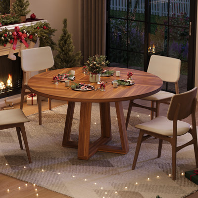 Round Dining Table for 4-6 People, 47" Dining Room Table with Wooden Cross Pedestal Base, Circle Dinner Table, Modern Kitchen Table for Living Room(Table Only), Brown
