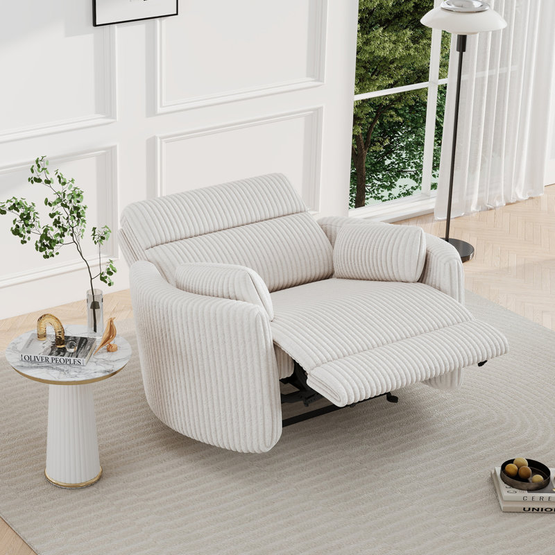 52.4" Wide Modern Corduroy Power Glider  Recliner  With Two Accent Pillows & Charging Ports, Beige