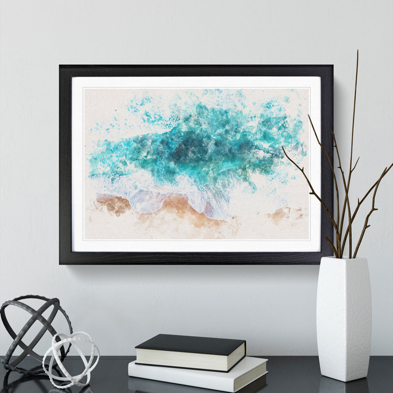 Beach in Melbourne Australia Watercolour - Picture Frame Graphic Art Print, 40cm H x 60cm W x 2cm D, Black Framed