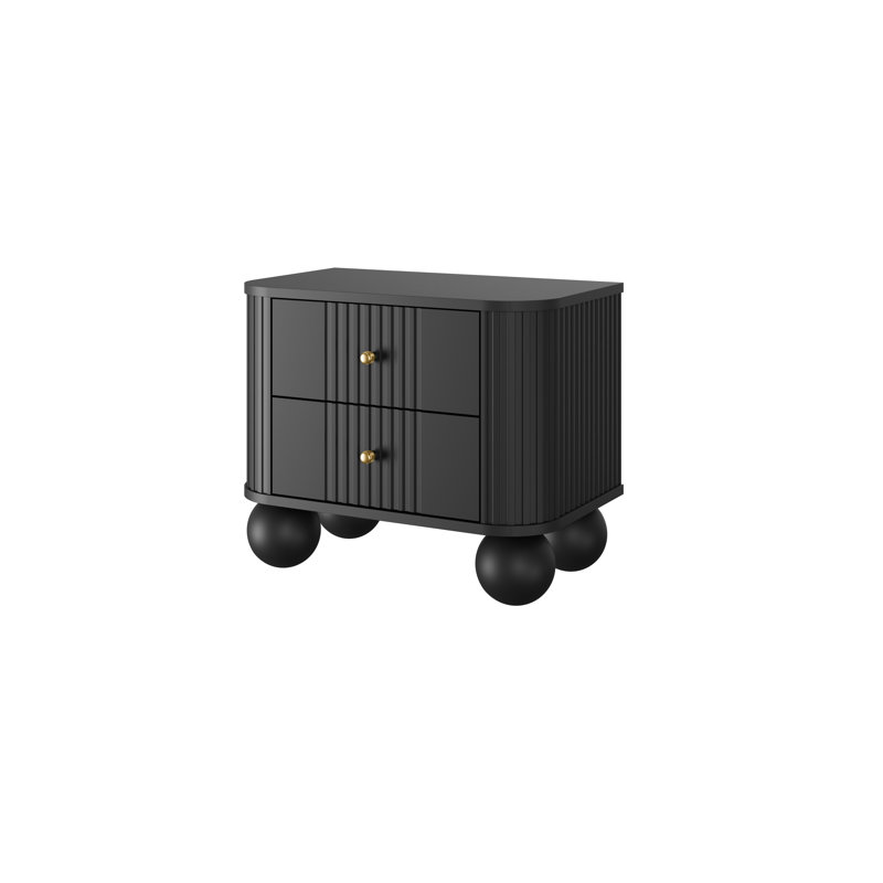 Dayzee 56cm W Manufactured Wood Bedside Table, Black, Black, Black/Gold