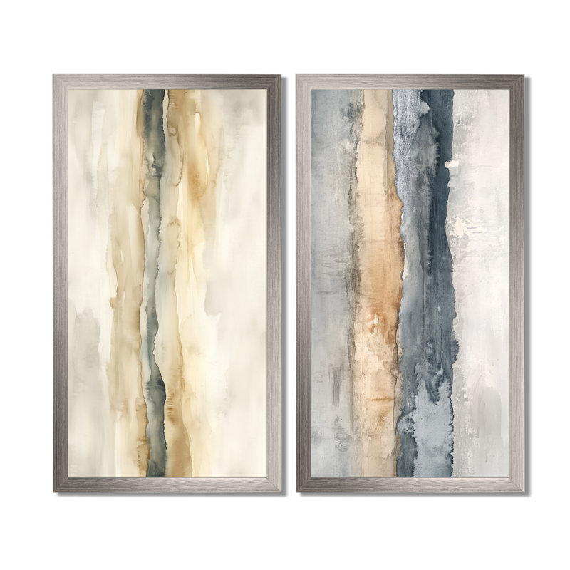 Ensemble d'art mural neutre sur 2 côtes, décor de toile ondulée, ondulation côtière grise et brune, H 32 po x l 32 po