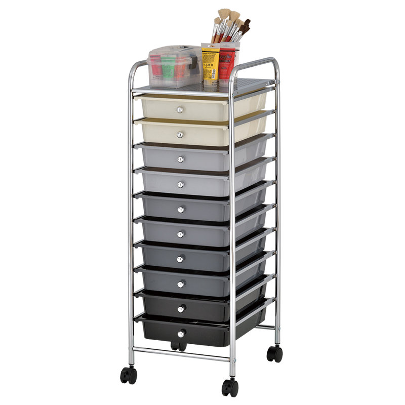 Grey Ombre 10-Drawer Rolling Storage Cart with Chrome Frame