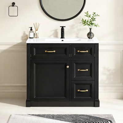 Meuble-lavabo 36 po avec lavabo en céramique, tablette réglable et 4 tiroirs