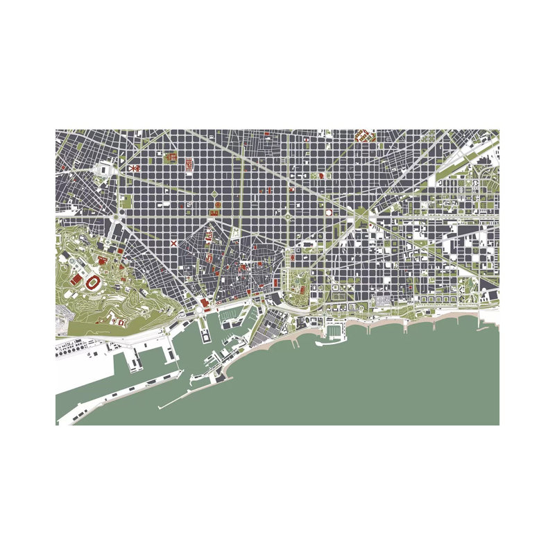 Barcelona Engraving by Planos Urbanos - Wrapped Canvas Gallery-Wrapped Canvas Giclée, 20.32cm H x 30.48cm W