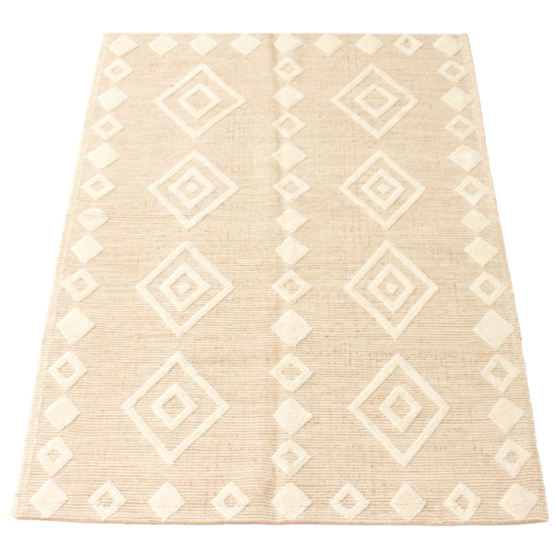 Tapis beige en laine noué à la main de conception unique nouvel âge 5 pi 3 po x 7 pi 5 po Hayyan