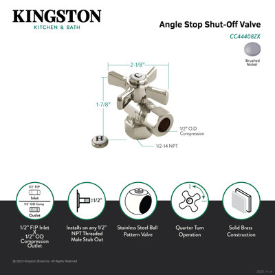 Kingston Brass Millennium 1/2-Inch FIP x 1/2-Inch OD Comp Quarter-Turn Angle Stop Valve