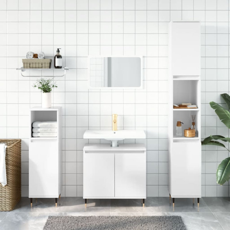 Makyrah Floor Mounted Bathroom Cabinet, High Gloss White