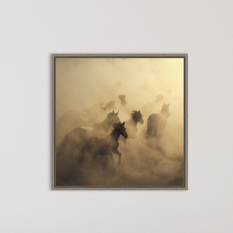 Reproduction d’art sur toile, "migration des chevaux" par 1X-cadre flottant, H 16 po x l 16 po x P 1,875 po