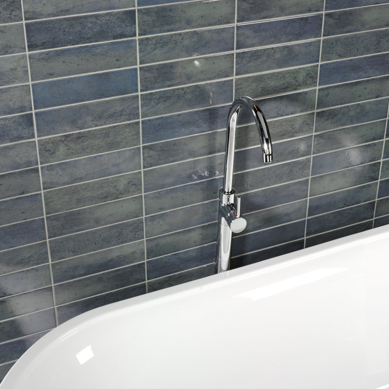 Capri 3" x 10" Porcelain Stone Look Subway Wall Floor Use Tile, Blue/Gray