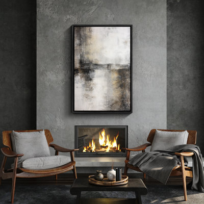 «Neutral Abstract Earth Tone Modern Minimal Landscape», reproduction d'art encadrée