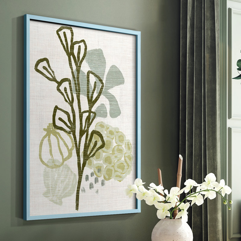 Coral Blockprint II, reproduction encadrée - bois massif, H 10 po x l 8 po, Bleu
