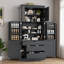 Grand garde-manger autoportant avec tablettes réglables, tablettes de porte, tiroirs et porte-bouteilles-1347922685