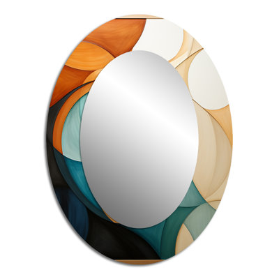 Orange Mid Century Organic Harmony I - Midcentury Modern Unique Wall Mirror Decor, Mid-Century Modern Large Mirror, Printed Metal Art