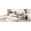 Lit de jour simple rembourré avec accoudoirs de rangement, gigogne et design USB, beige