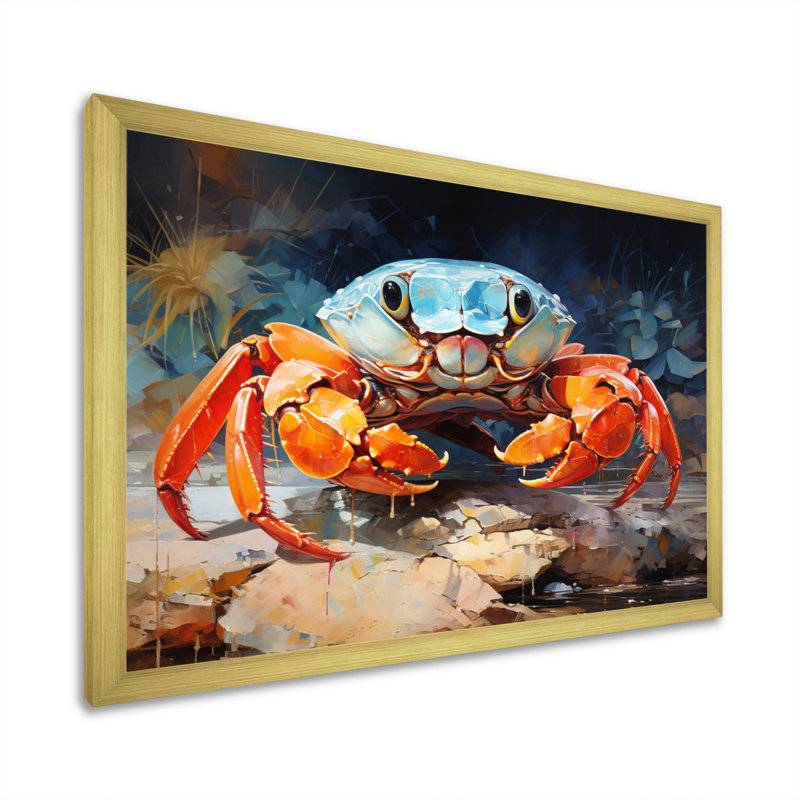 Crab Coastal Guardian Collage - Animals Wall Art Living Room, H 34 po x l 44 po x P 1,5 po, Cadre doré à une seule photo