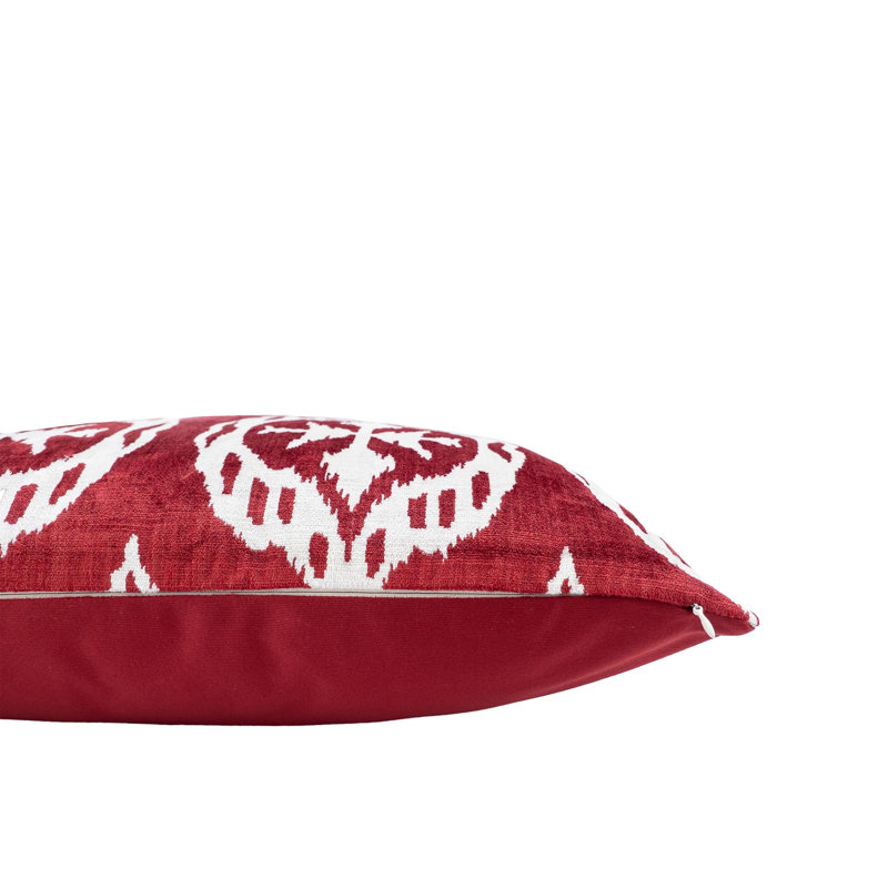 Oreiller en velours de soie Mood Merlot Ikat, 20 po x 20 po, Bourgogne