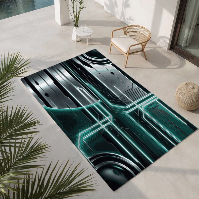 Orbit Fractals Indoor And Outdoor Area Rug, Rectangle 4' x 6'