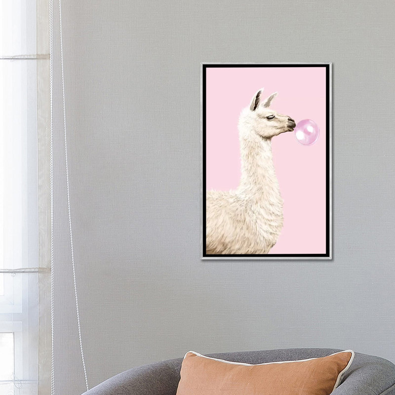 Art gomme à bulles ludique llama, H 26 po x l 18 po x P 1,5 po, Toile avec cadre argenté