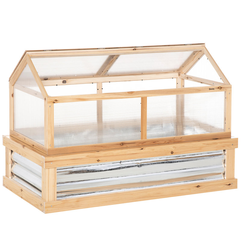 Dual Use Garden Bed With Polycarbonate Greenhouse, 48"X24"X32", For Flower And Vegetable Growing, Natural Wood Frame Wooden Cold Greenhouse & Raised Pairing, 48X24x32, Extend Growing Season, Stained