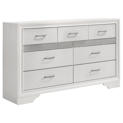 Ensemble de chambre à coucher double 4 pièces Vino, revêtement blanc, commode à rayures scintillantes Vino
