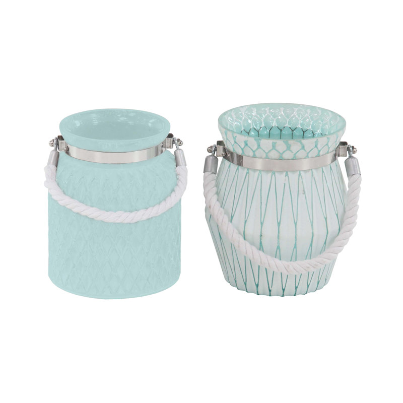 Lanterne en verre moderne en deux pièces, Bleu