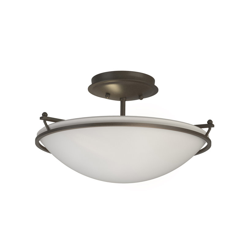 Simple Lines Bowl Semi Flush Mount, Opal, Dark Smoke, 7.1" H x 14.5" W x 14.5" D