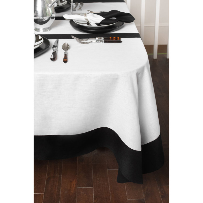 Contempo - 100% Pure Linen Tablecloth, Black/White, 90" x 60"