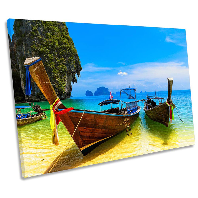 Thailand Beach Boats - Wrapped Canvas Print, 30.5cm H x 45.7cm W x 2cm D