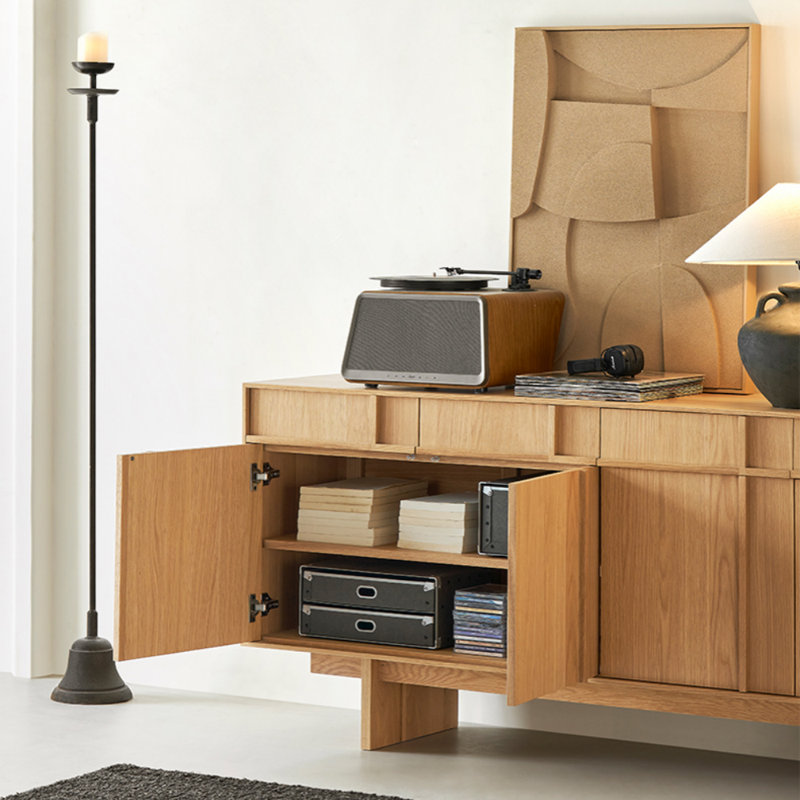 Buffet simple rétro, Burlywood, H 30,71 po x l 70,87 po x P 17,13 po