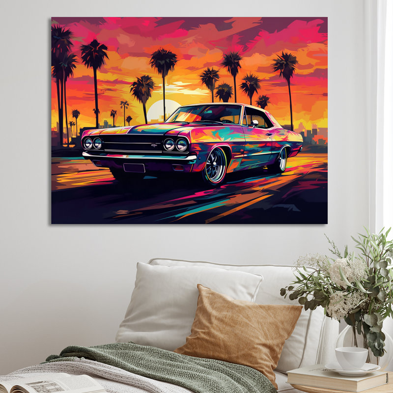 Marizza, rose et noir, Muscle Car Melody sur toile, H 24 po x l 32 po x P 1 po, Toile tendue