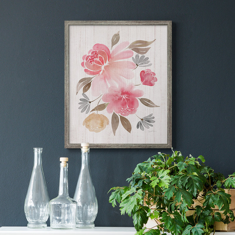 Toile encadrée «Loose Peony II» de qualité supérieure - prête à être accrochée, Argent patiné, H 24 po x l 20 po