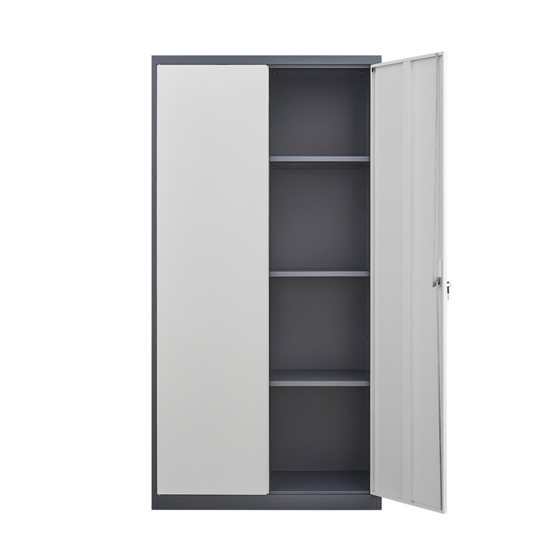 Gray Metal Large-Capacity Wardrobe With Hanging Rod And Compartments, Gray/Black