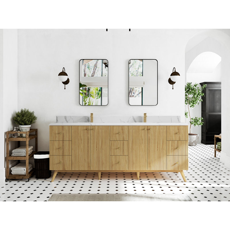 Ensemble de meuble-lavabo double l 84 po Hurairah, Quartz de Carrare blanc