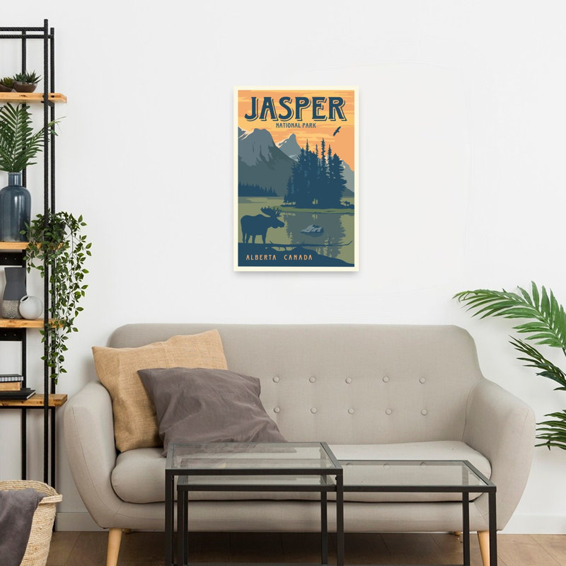 Jasper Moose Lake Sunset Abstract Contemporary Bird Animal Landscape Wall Art Print 1 Piece Wrapped Canvas Wall Art