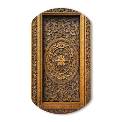 Old Carved Wooden Door II - Farm Door Floral Cylinder Shape Irregular Metal Wall Decor