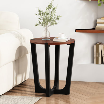 Table d'appoint en brun et noir, housse ronde de 22,20 po, hauteur de 26,2 po, pour les livres et les décorations, utilisable à l'intérieur ou à l'extérieur, manœuvre d'assemblage sans effort, table en bois noir, bout de table, hauteur,