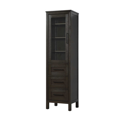 20 Inch Bath Storage Glass Cabinet in Chocolate Oak